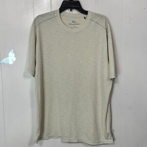 Tommy Bahama Mens L/G Beige Tencel Polyester Short Sleeve T Shirt Beach Casual